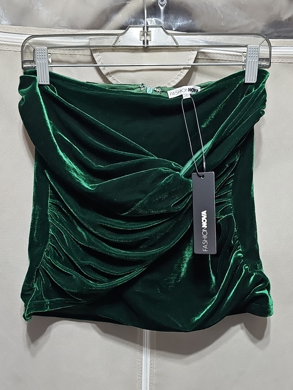 Fashion Nova Deep Emerald Velvet Draped Mini Skirt